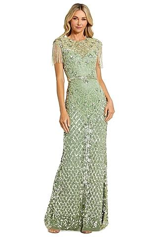 sage green mesh gown