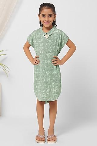 sage green paisley printed dress for girls