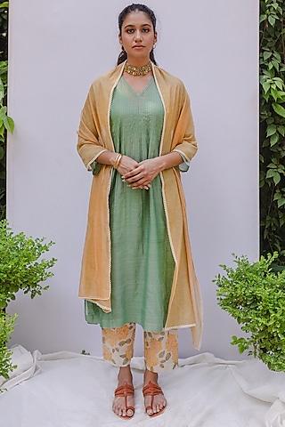 sage green pintucked kurta set