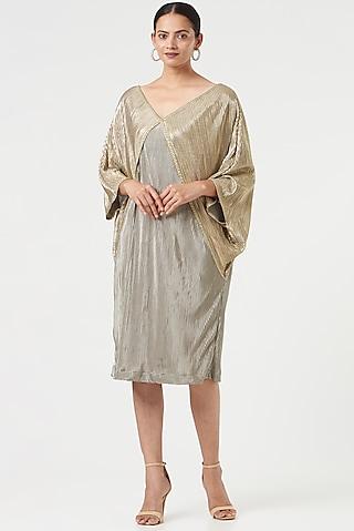 sage green pleated polyester dress