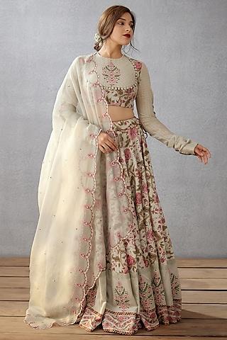 sage green printed & embroidered lehenga set