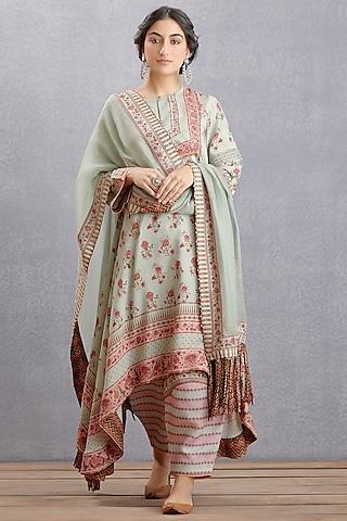 sage green printed a-line kurta set