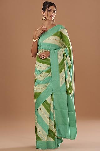 sage green pure silk handloom zari embroidered banarasi ombre saree set