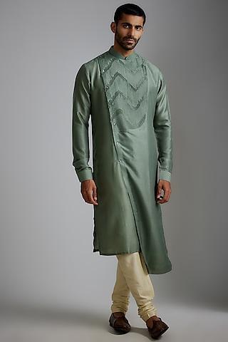 sage green silk blend kurta set