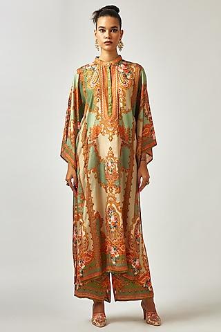 sage green silk printed tunic