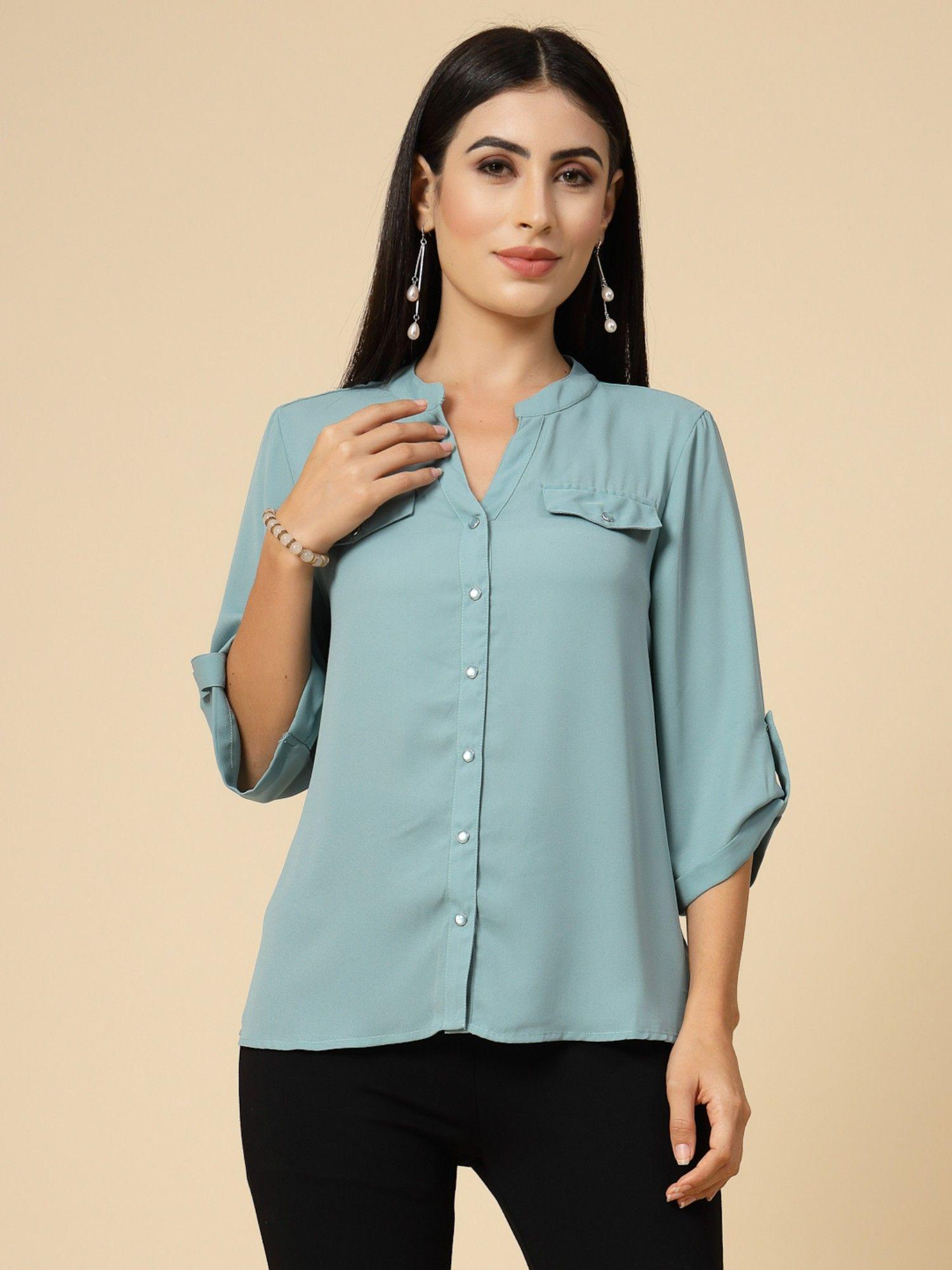 sage green solid georgette tunic