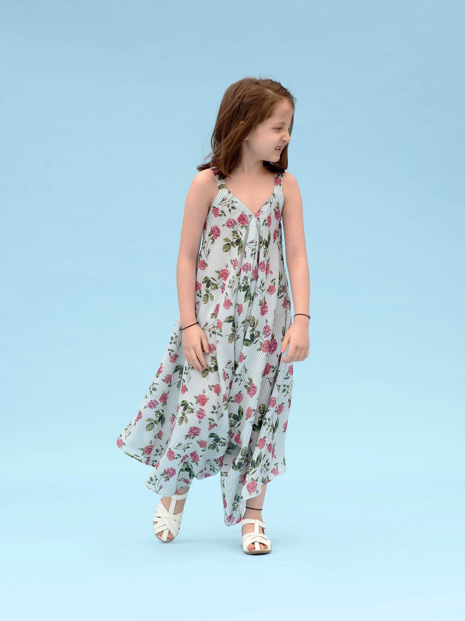 sage green striped palazzo jumpsuit for girls