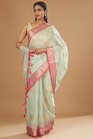 sage green tissue silk banarasi handloom saree