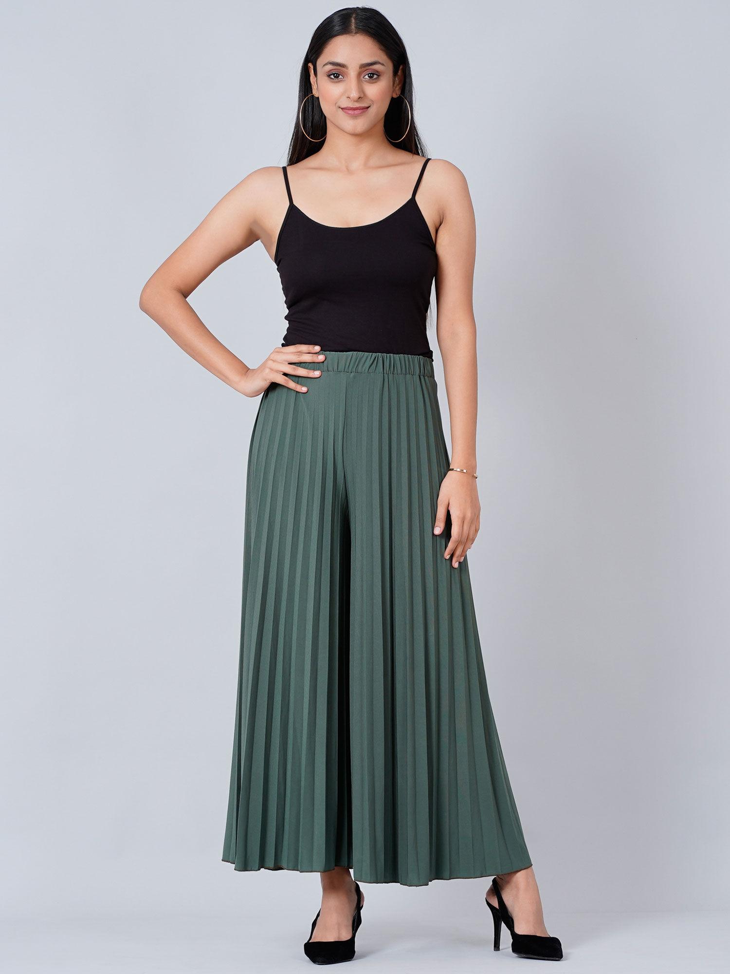 sage green wide leg pleated palazzo