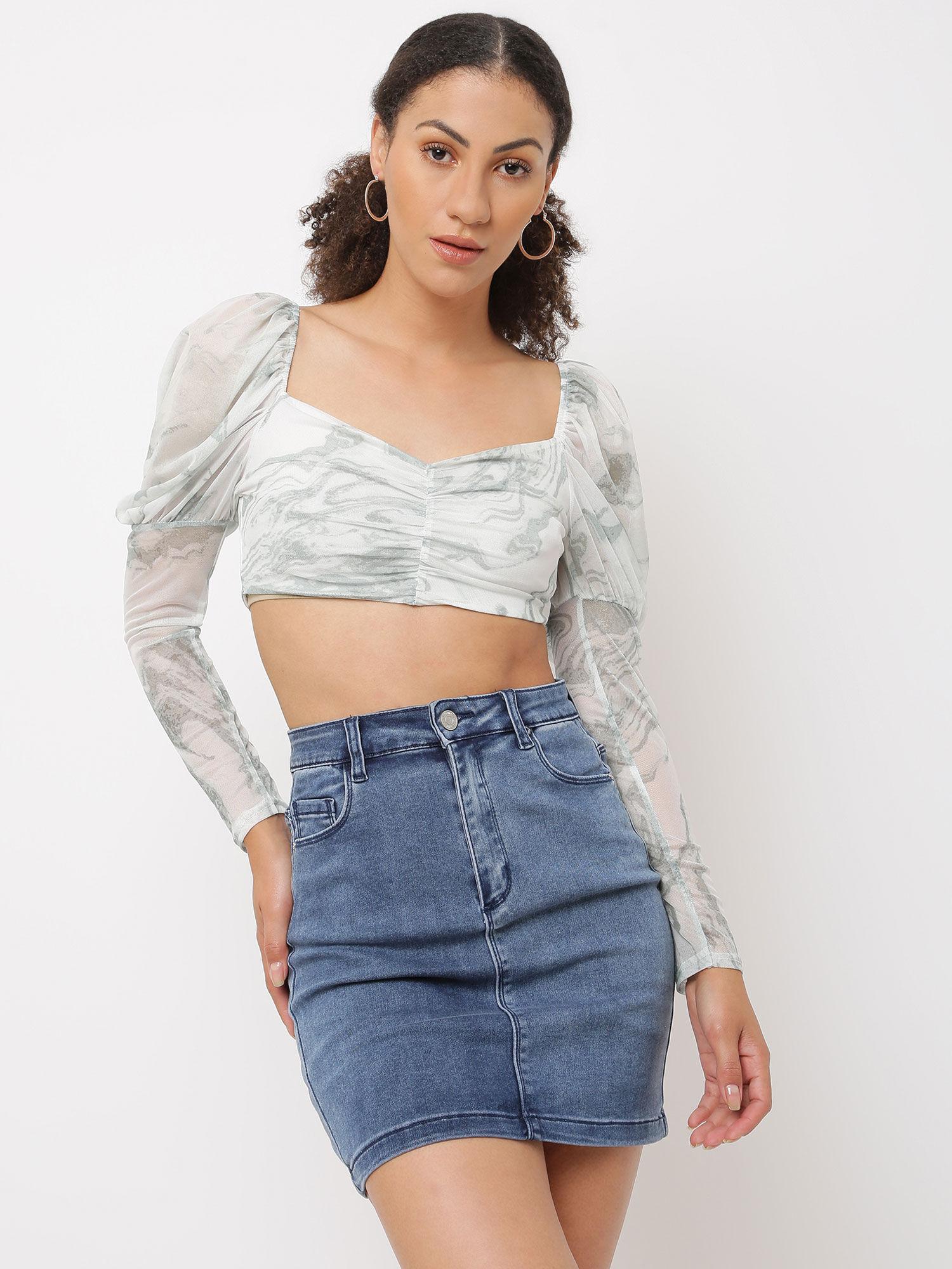 sage milkmaid swirl print ruched top