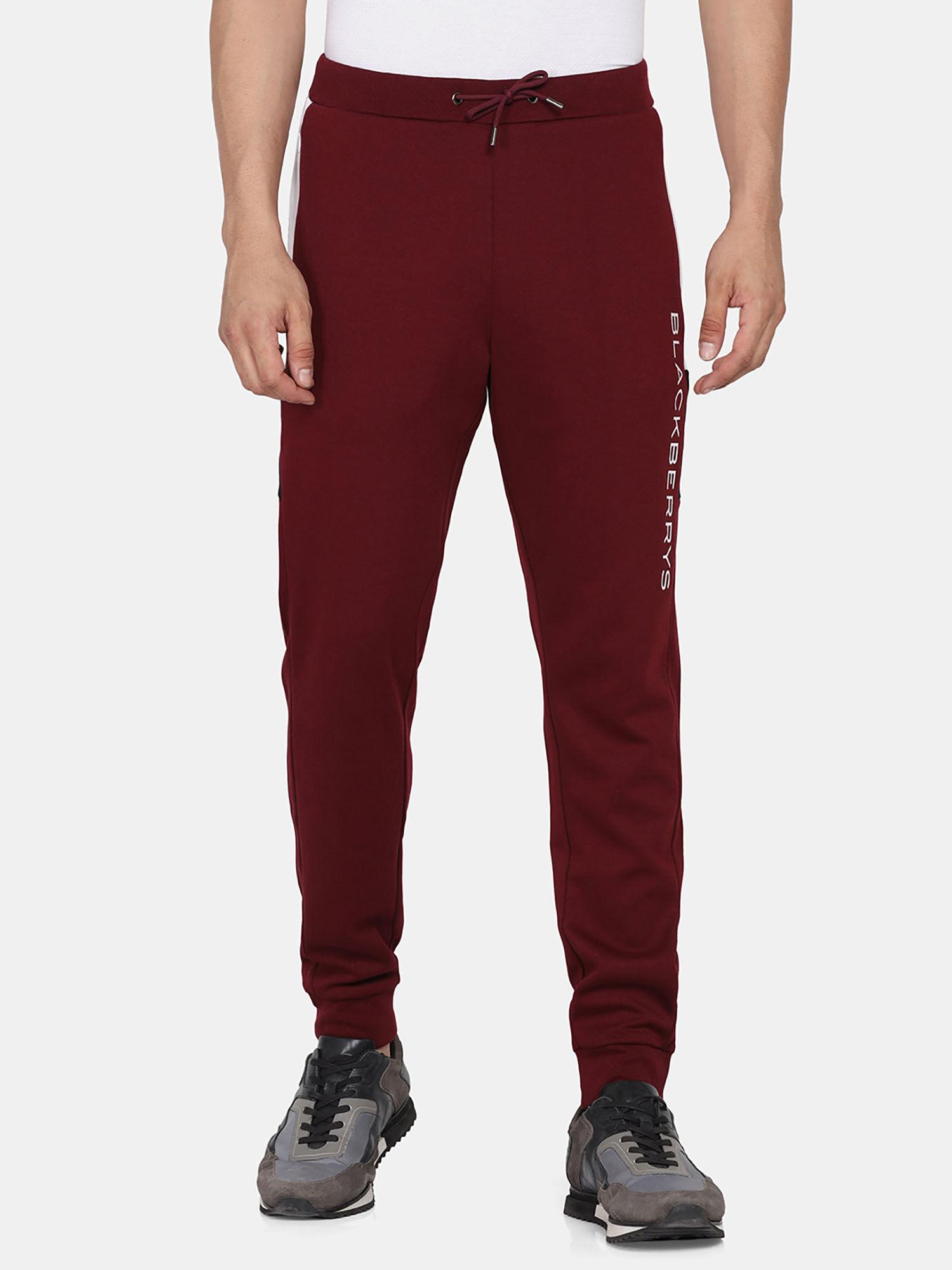 sage solid cotton joggers in maroon