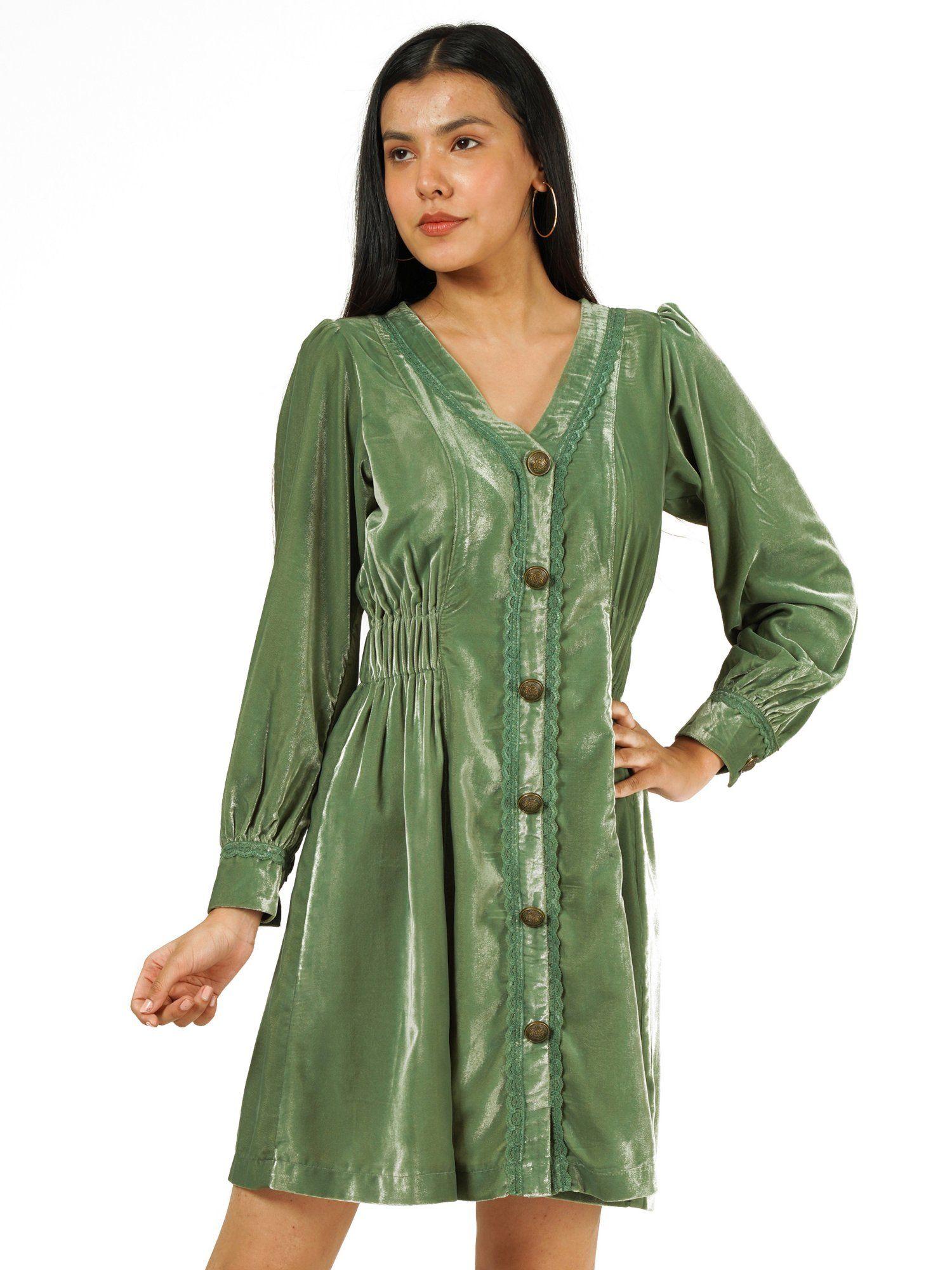 sage solid velvet dress