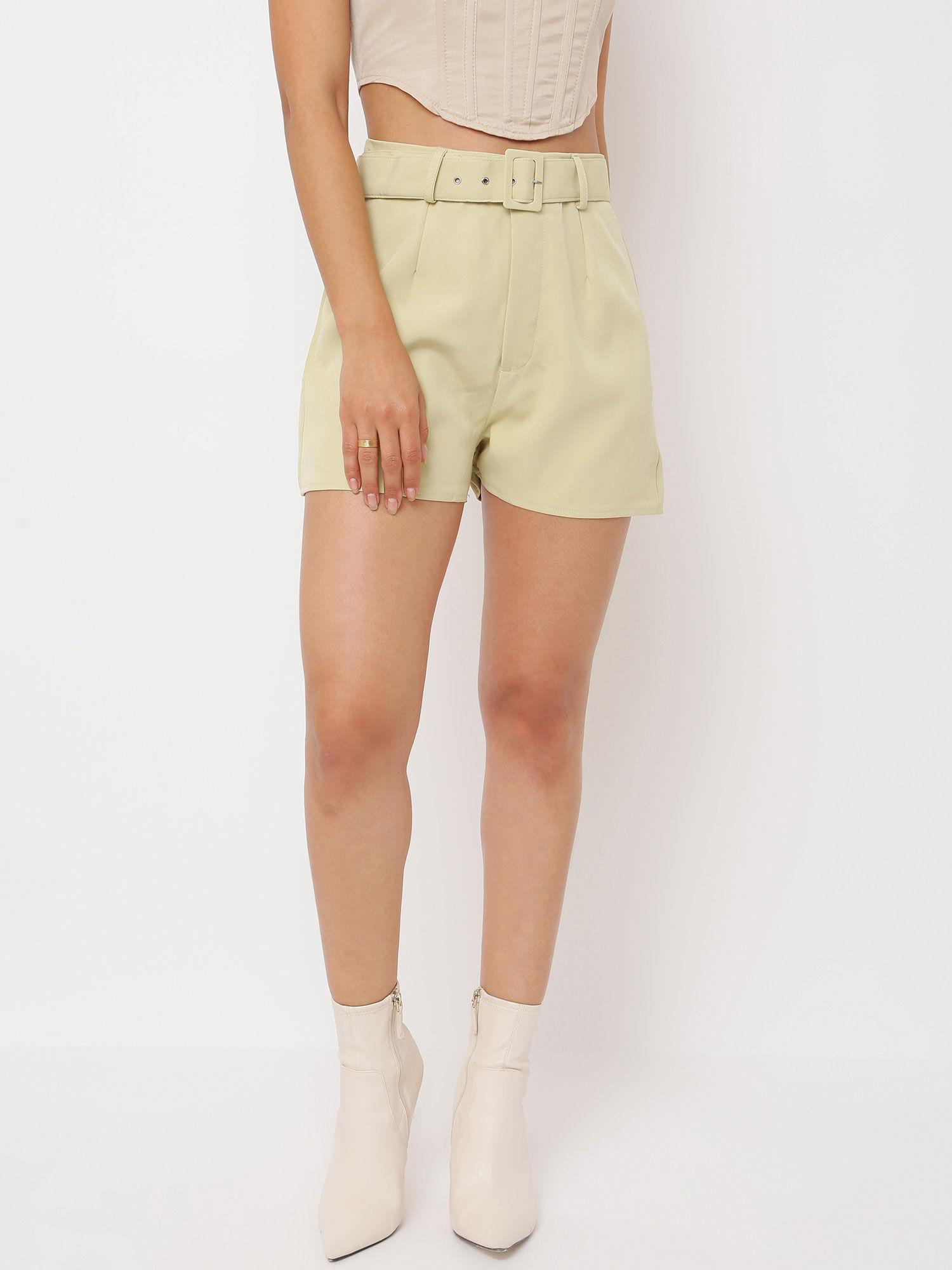 sage tailored belted shorts