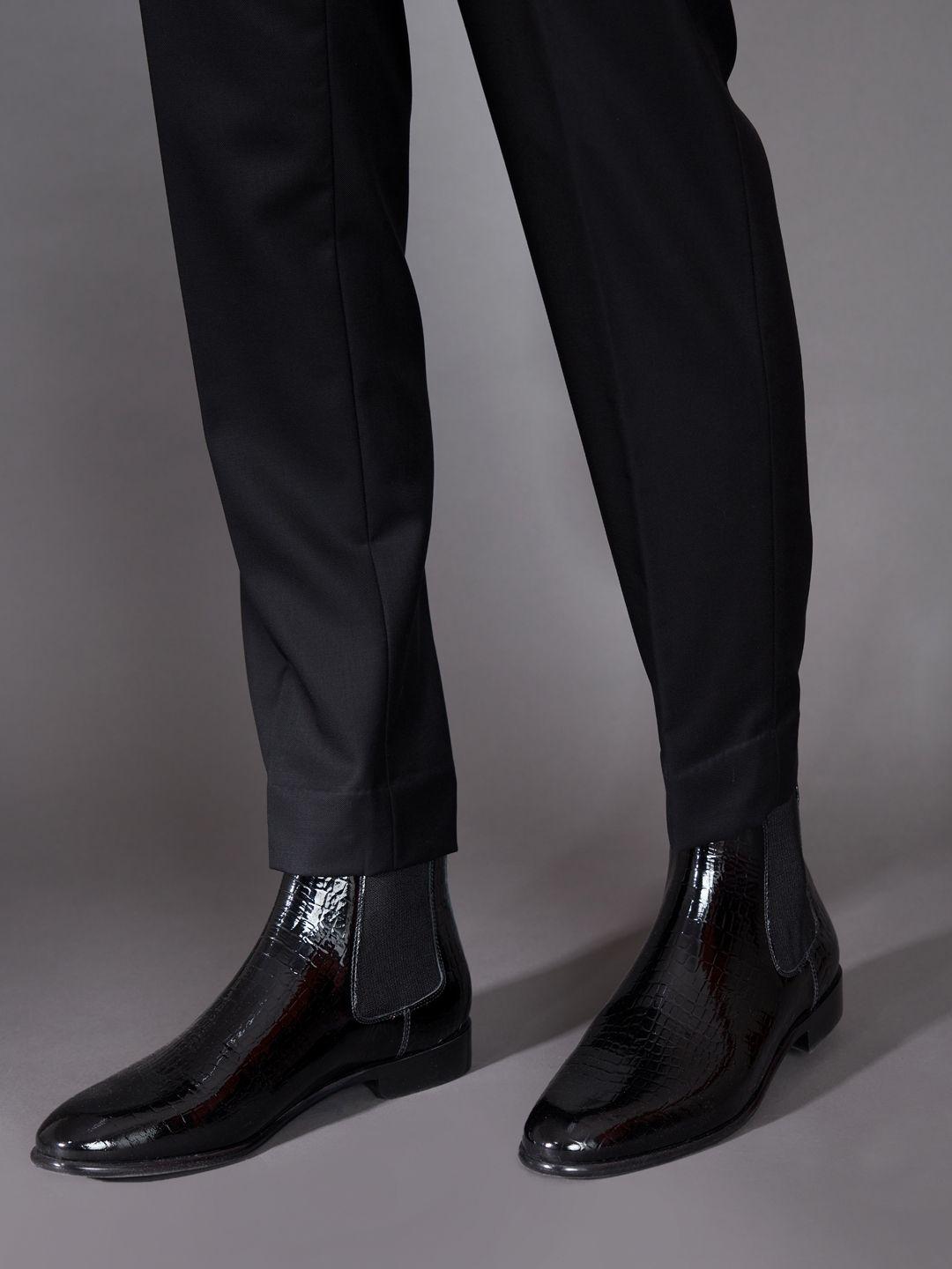 saint g men black solid leather formal boots