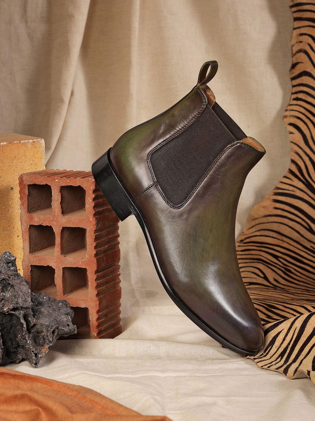 saint g men olive green solid leather formal boots