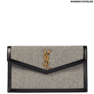 saint laurent uptown small leather-trimmed clutch
