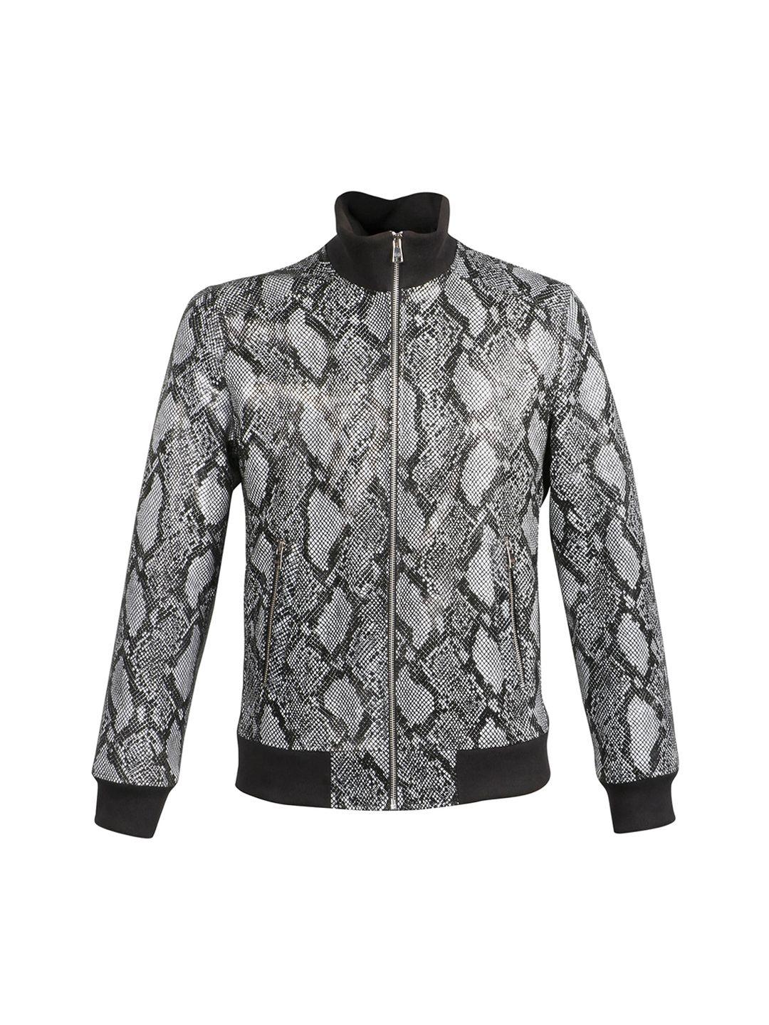 saint g abstract printed leather water resistant bomber jacket