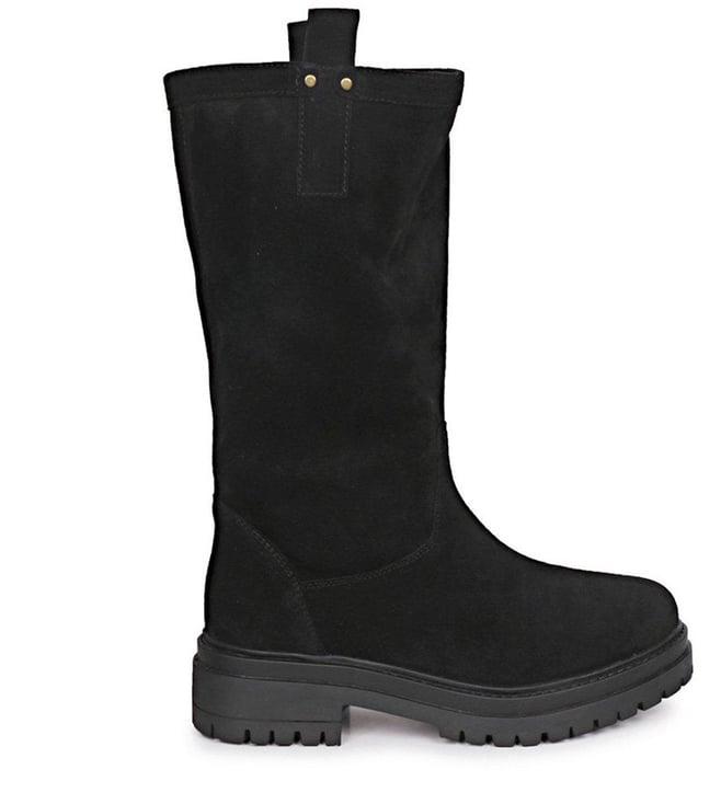 saint g alexandra black suede leather pull on calf boots