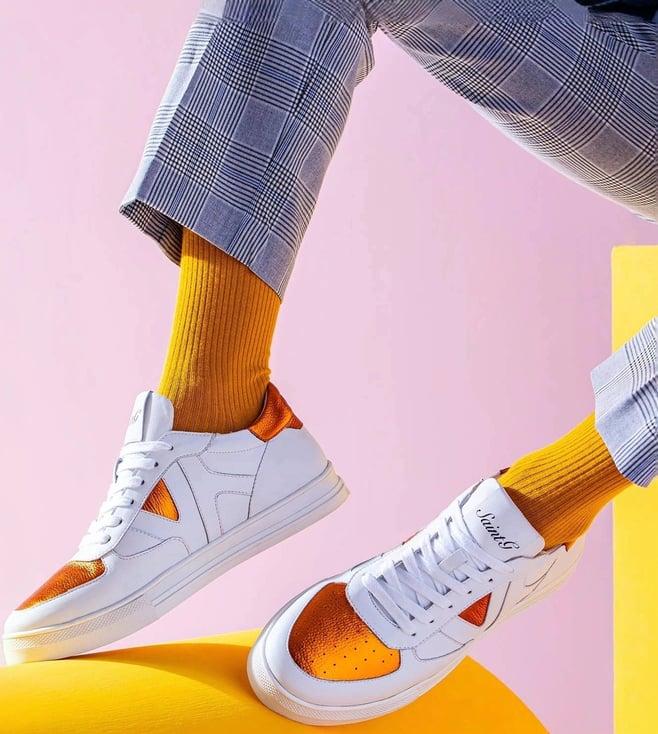 saint g arlo white & orange leather sneakers