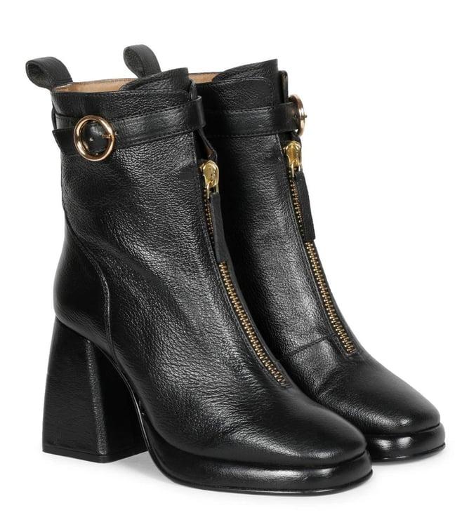 saint g black henriette leather front zipper high ankle boots