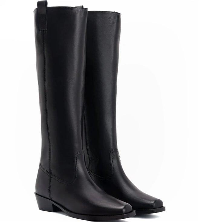 saint g black leather block heel knee high boots