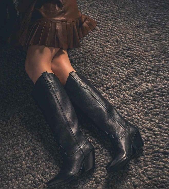 saint g black leather knee high long boots