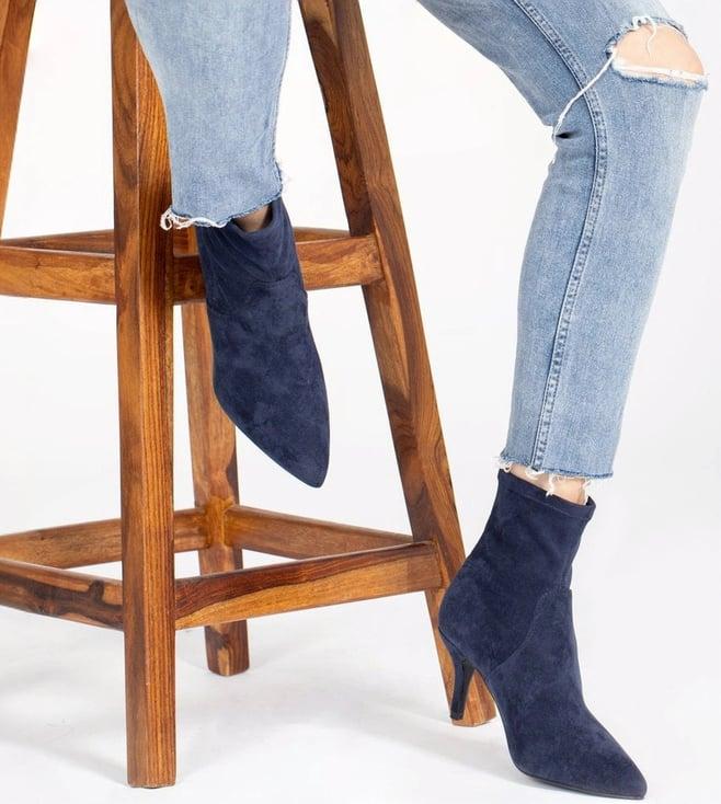 saint g blue jemima stretch suede kitten heel ankle boots