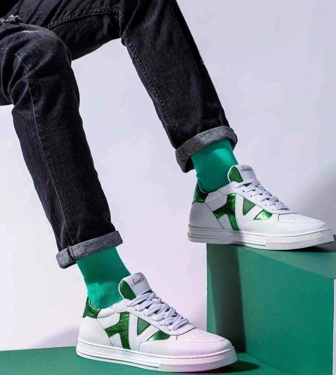 saint g elliot white & green leather handcrafted sneakers