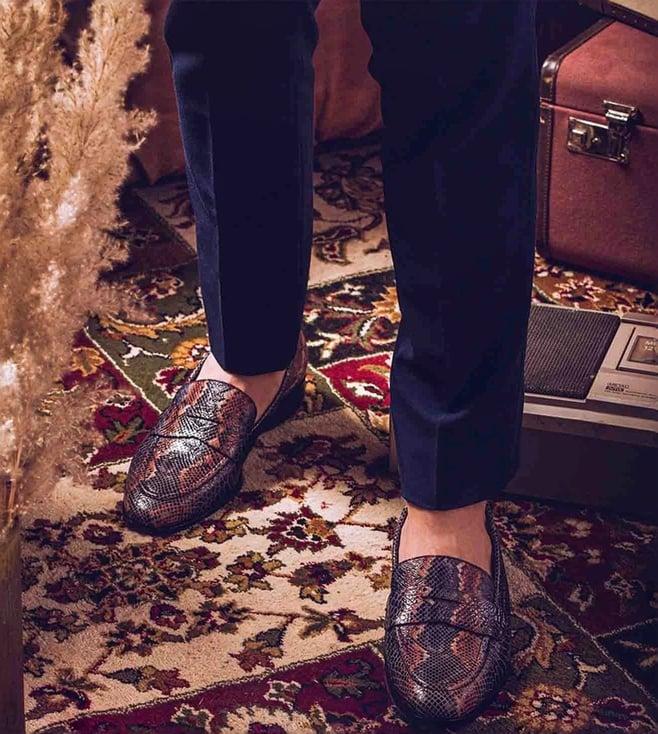 saint g ellis blue snake print leather loafers