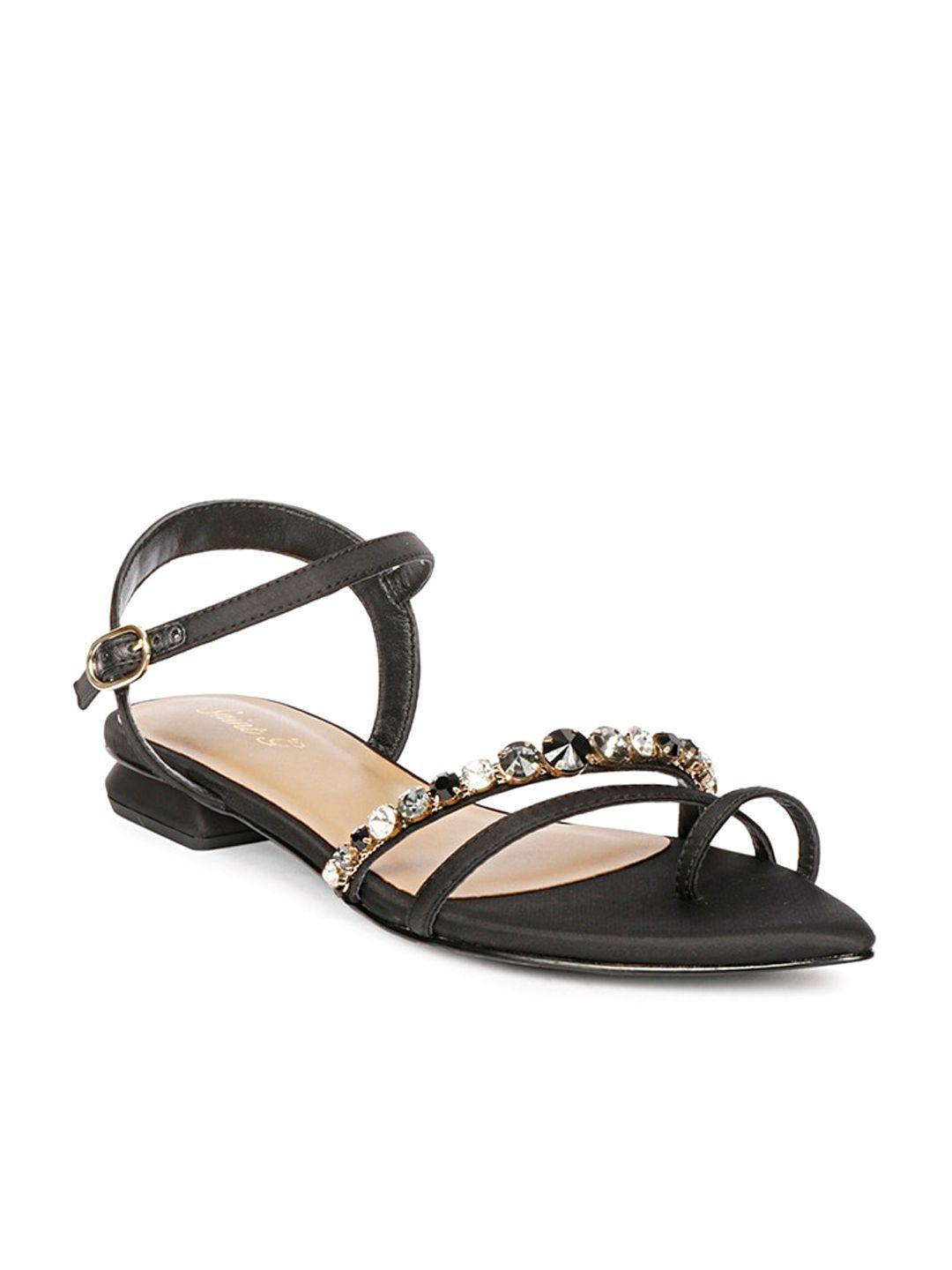 saint g embellished leather open toe flats with buckle closure