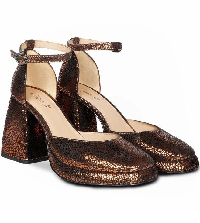 saint g emma metallic bronze leather block heels