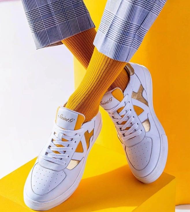 saint g felix white & yellow leather sneakers