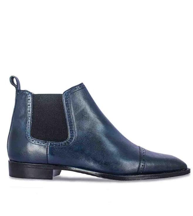 saint g frederico navy leather brogue detail chelsea boots