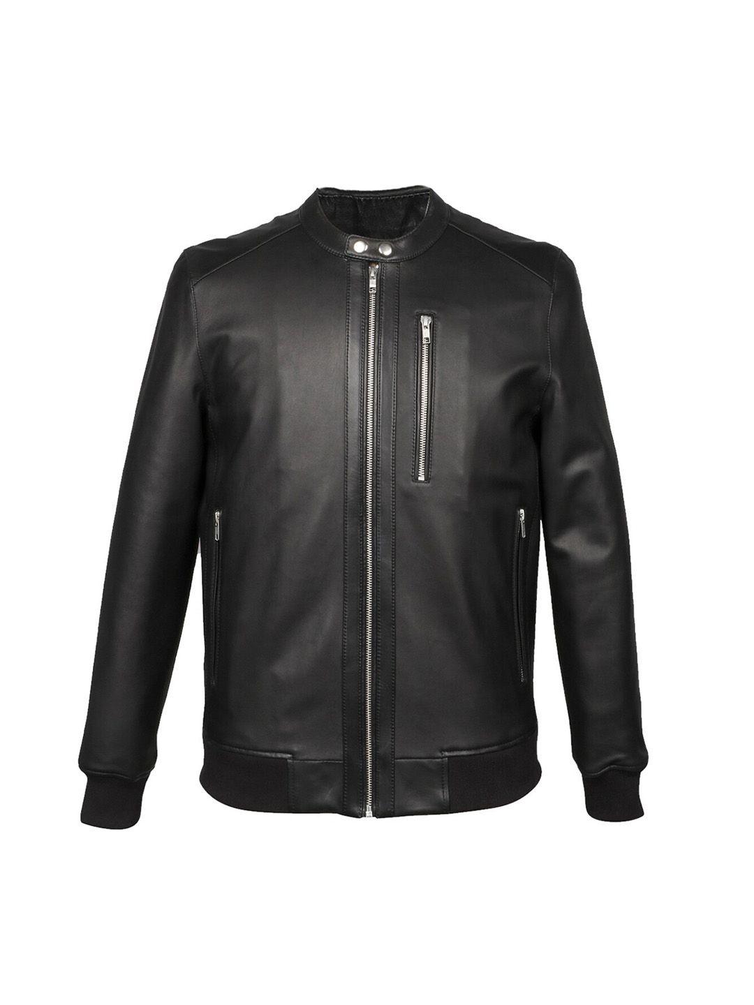 saint g graphic printed water resistant leather jacket
