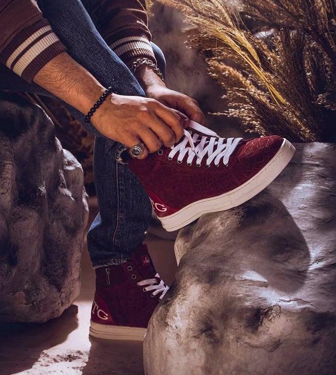 saint g harvey croco embossed burgundy leather sneakers