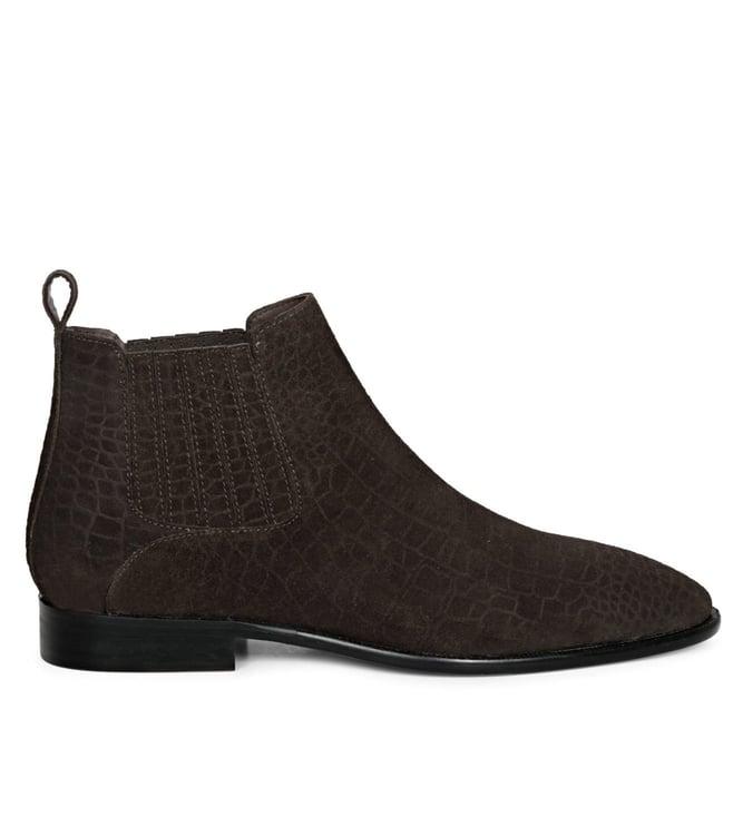saint g illiad brown croco print suede leather chelsea boots