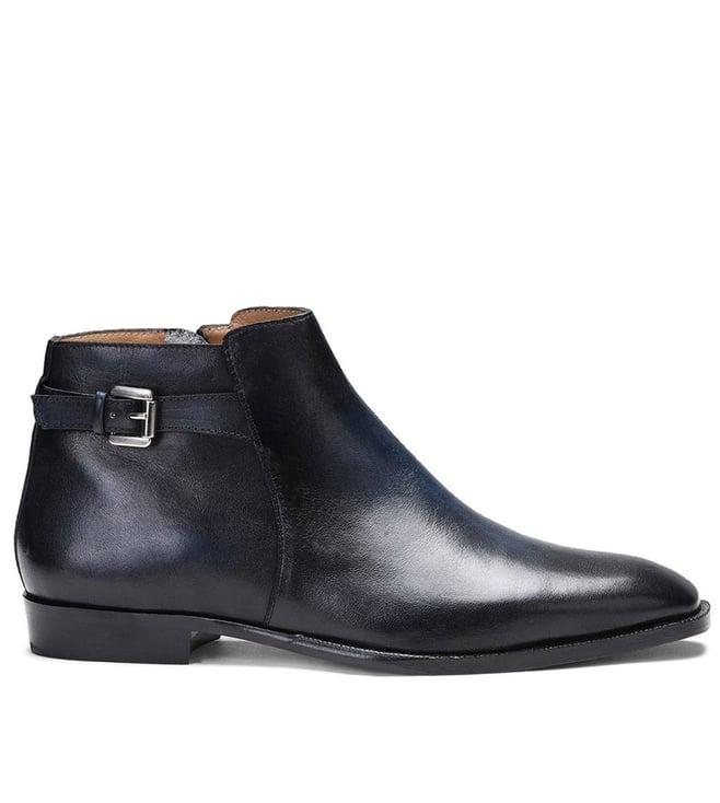 saint g italiano dark blue two color toned leather ankle boots