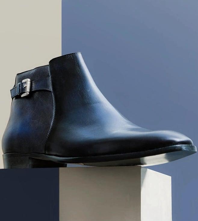 saint g italiano dark blue two color toned leather ankle boots