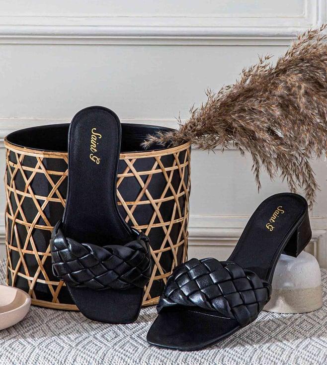 saint g kate black woven leather block heel mules