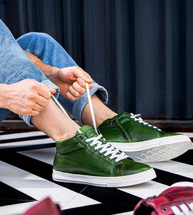 saint g lamberto green leather handcrafted sneakers.