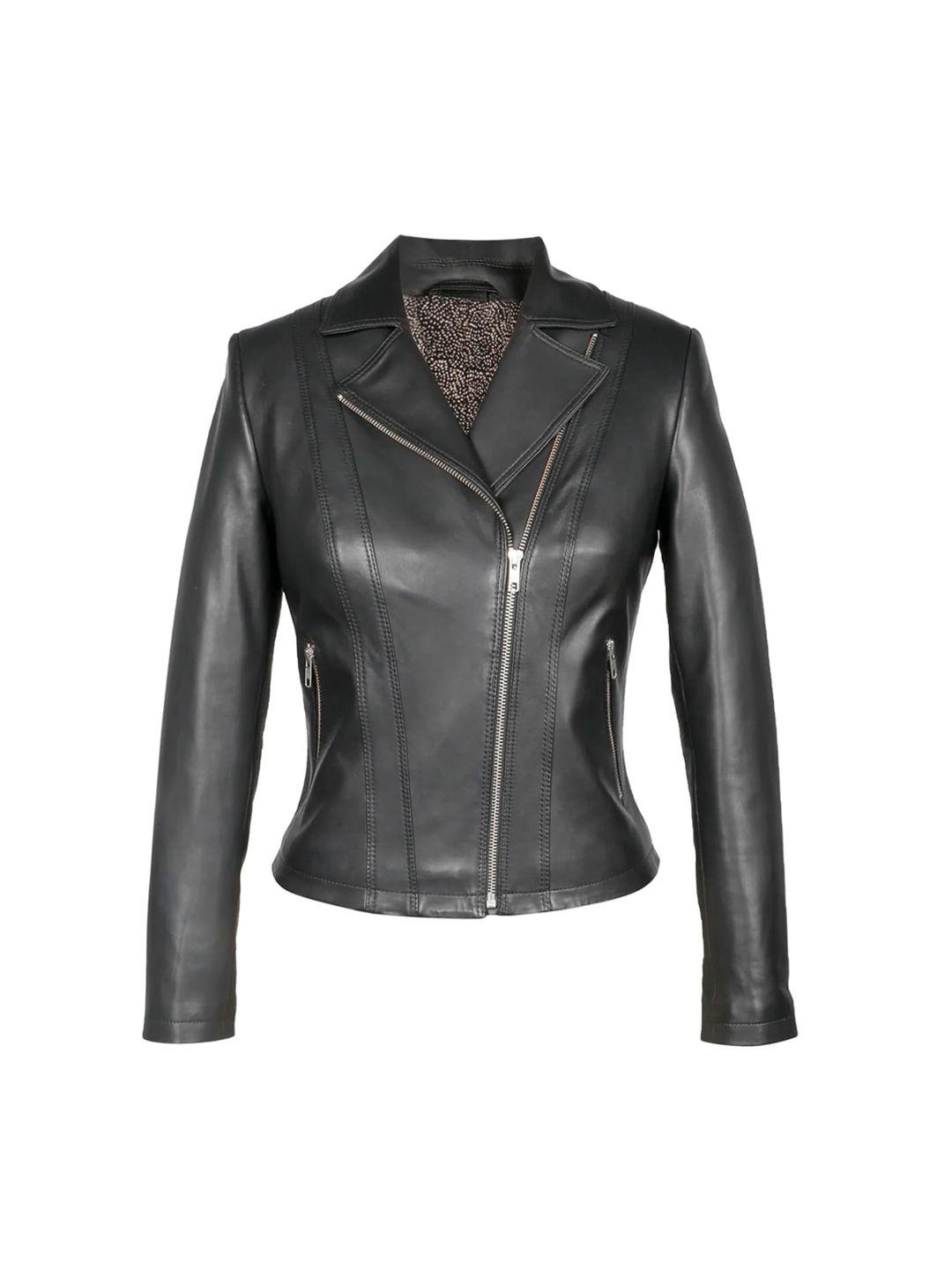 saint g lapel collar water resistant leather biker jacket