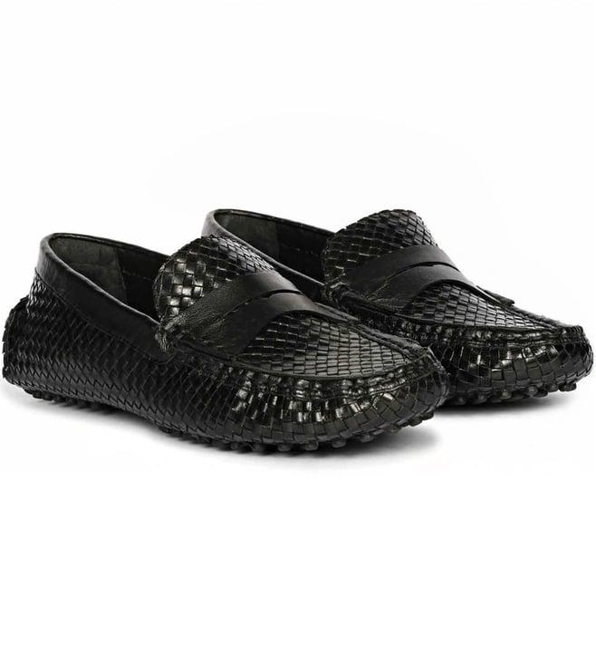 saint g liana black woven leather loafers