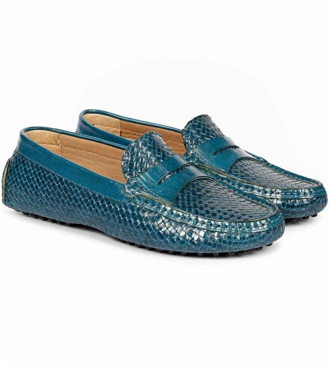 saint g liana blue woven leather loafers