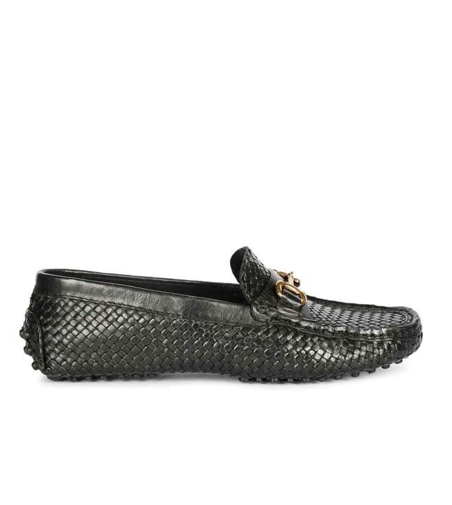 saint g lucy black woven leather loafers