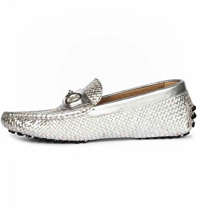 saint g lucy silver woven leather loafers