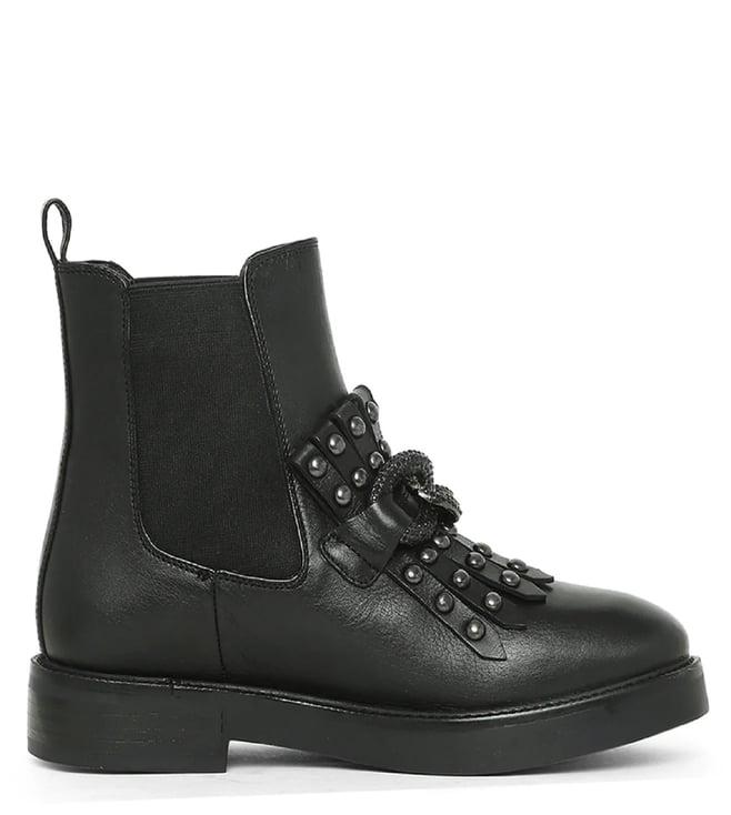 saint g maeve black leather decor chain link studded boots