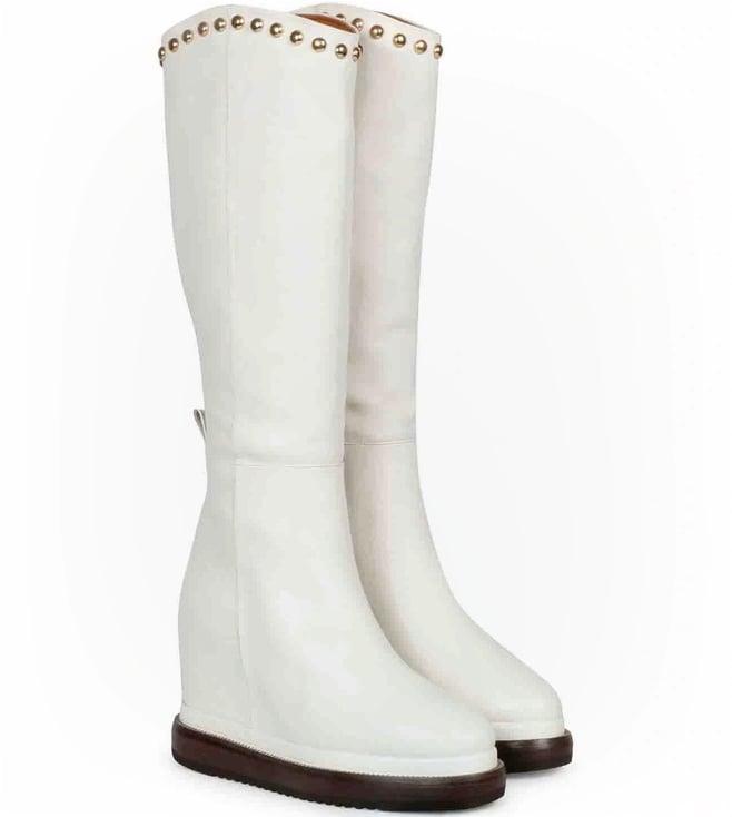 saint g metal studs white leather wedge heel long boots