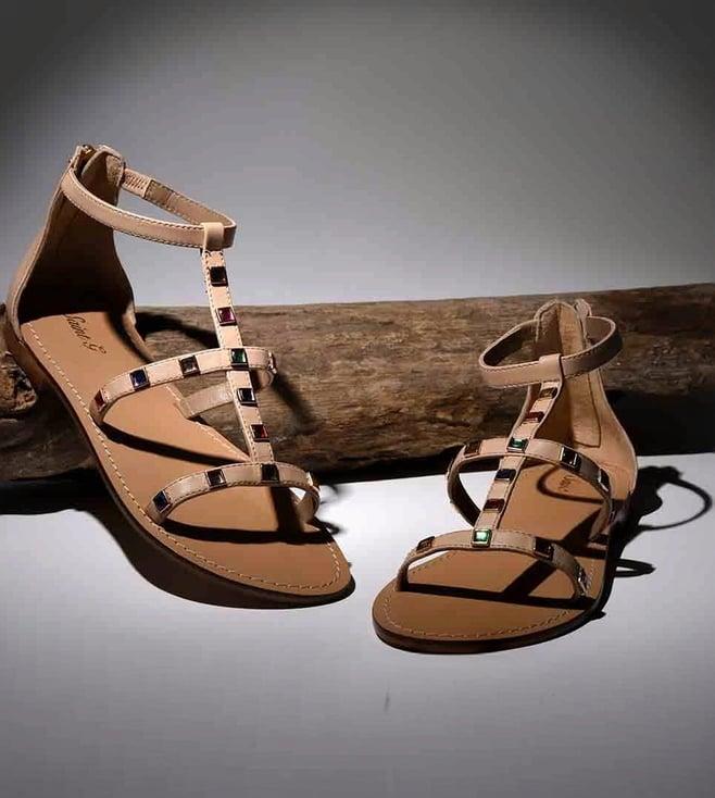 saint g multi stones studded natural leather sandals