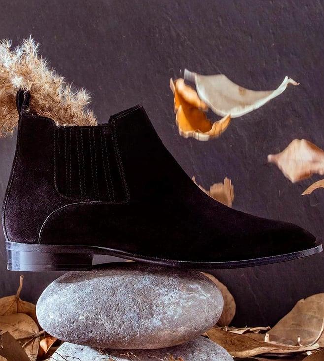 saint g niccol¿ black suede leather handcrafted chelsea boots