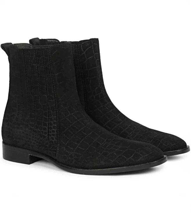 saint g ollie black croco print suede leather chelsea boot